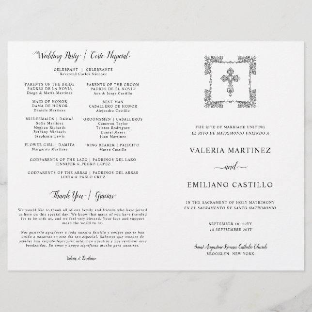 Programa de Boda Católico Bilingüe Español Inglés (Anverso)