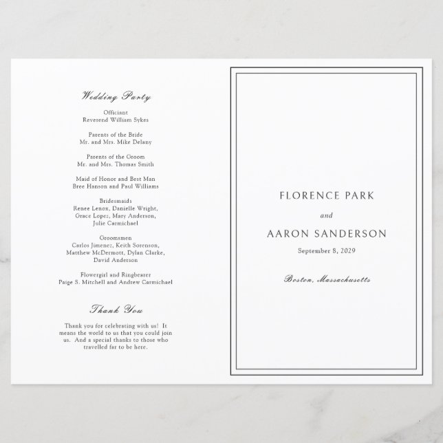 Programa de Boda Católico Blanco y Negro (Anverso)