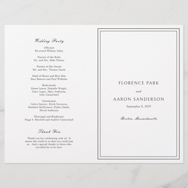 Programa de Boda Católico Blanco y Negro Presupues (Frente)