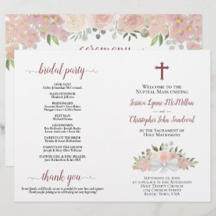 Programa de Boda Católico DIY Doble Floral Rosa