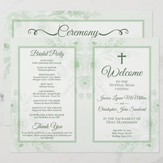 Programa de Boda Católico DIY Floral Boho Sage (Anverso / Reverso)
