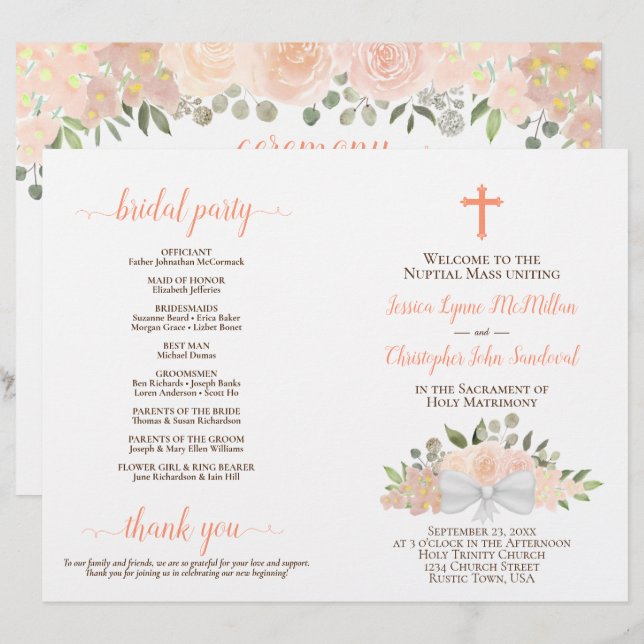 Programa de Boda Católico DIY Rosas Boho Melocotón (Anverso / Reverso)