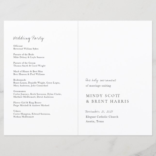 Programa de Boda Católico Moderno Minimalista (Anverso)