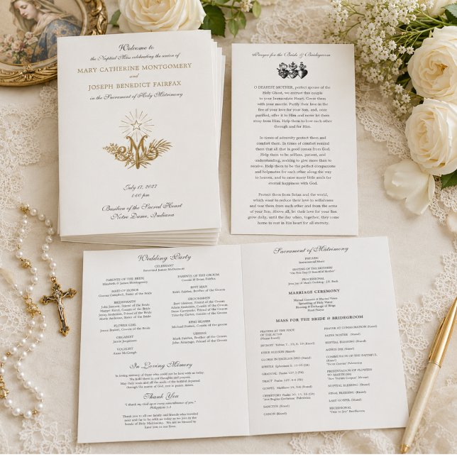 Programa de Boda Católico Monograma Mariano de Oro (Subido por el creador)