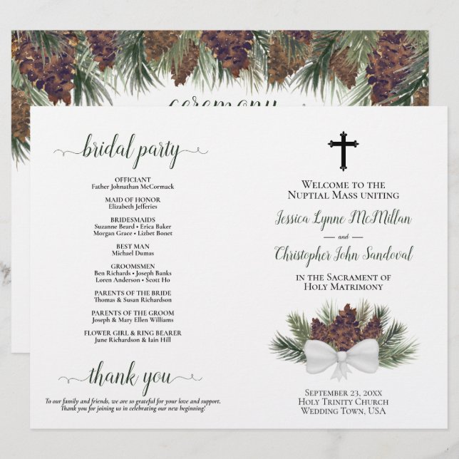 Programa de Boda Católico Plegable de Piñas Rústic (Anverso / Reverso)