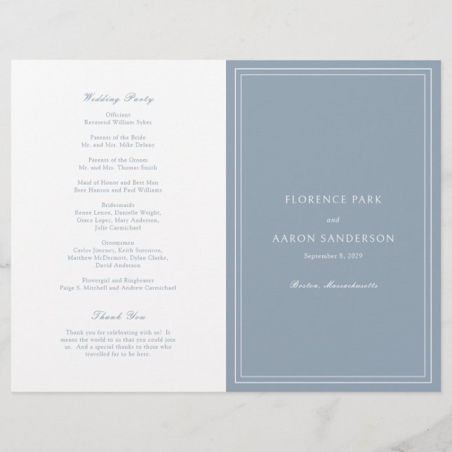 Programa de Boda Católico Presupuesto Azul Polvori (Frente)