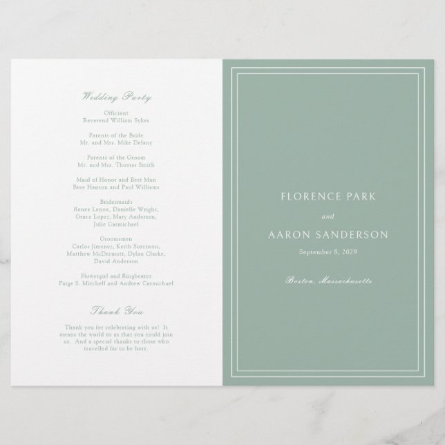 Programa de Boda Católico Presupuesto Verde Salvia (Frente)