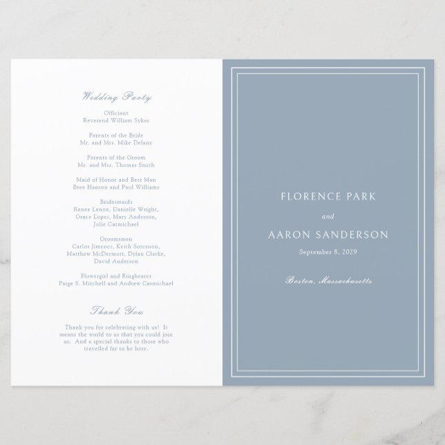 Programa de Boda Católico Tradicional Azul Polvori (Anverso)