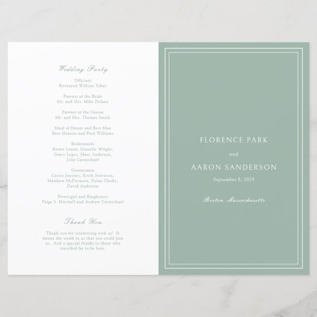 Programa de Boda Católico Tradicional Verde Salvia (Anverso)