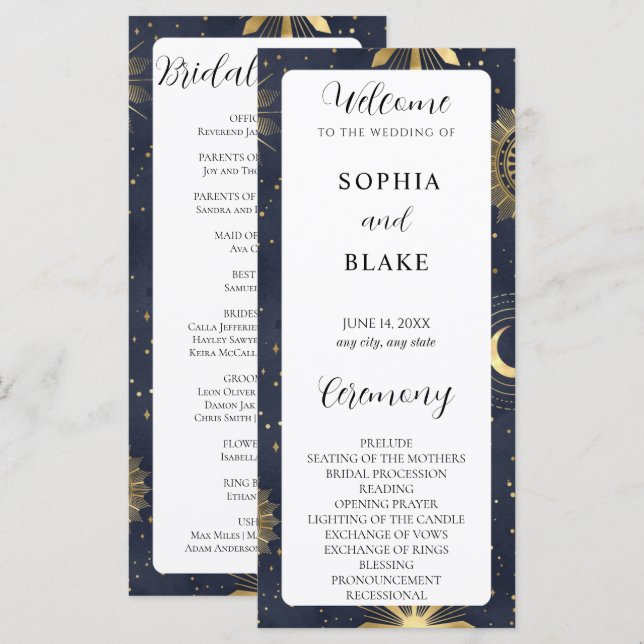 Programa de Boda Celestial Azul y Dorado (Anverso / Reverso)