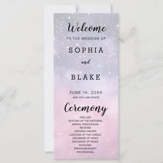 Programa de Boda Celestial con Estrellas Rosadas y (Anverso)