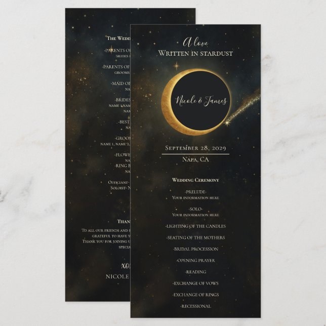 Programa de boda celestial del eclipse de polvo de (Anverso / Reverso)