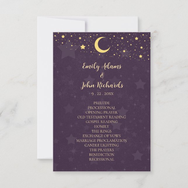 Programa de Boda Celestial Morado Estrellas y Luna (Anverso)