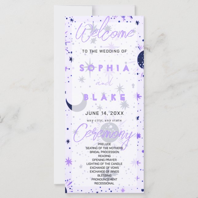 Programa de Boda Celestial Negro y Púrpura (Anverso)