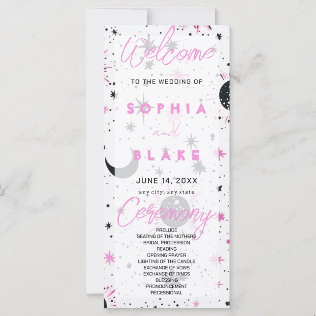 Programa de Boda Celestial Negro y Rosa (Anverso)
