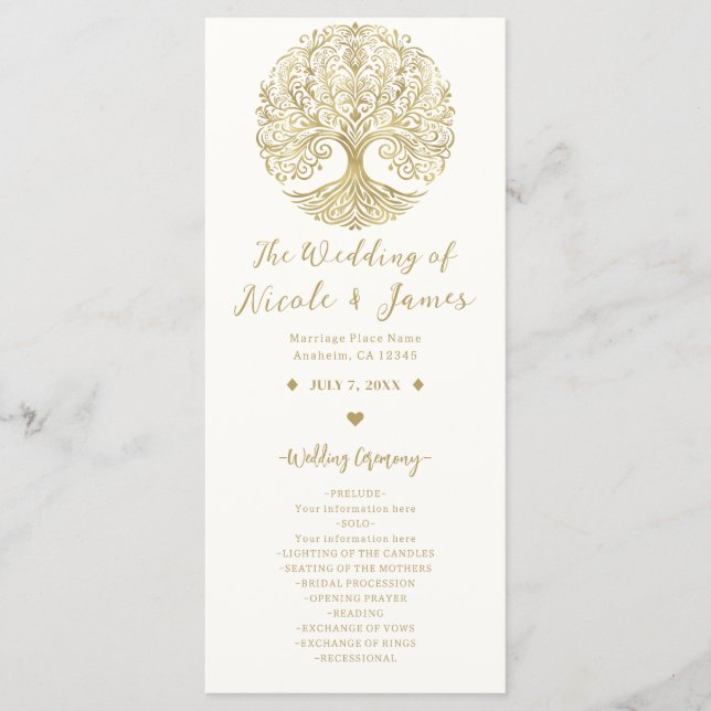 Programa de Boda Celta Árbol de la Vida Crema y Or (Anverso)