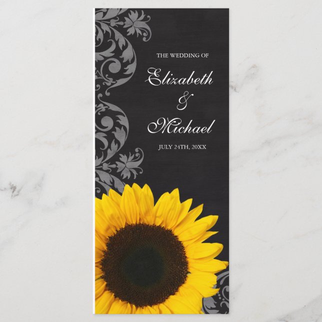 Programa de Boda Chalkboard Sunflower Swirls (Anverso)