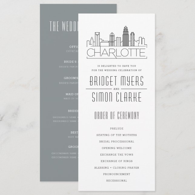 Programa de Boda Charlotte Stylized Skyline (Anverso / Reverso)