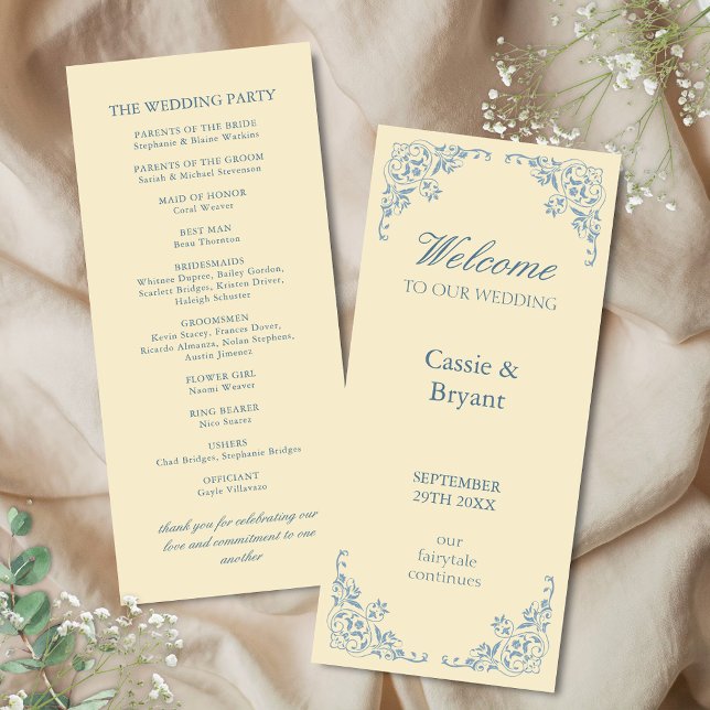 Programa de Boda Clásica Amarilla de Mantequilla V (elegant butter yellow wedding program cards for vintage classic old money southern charm events)