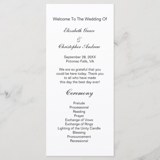 Programa de Boda Clásica Tradicional de Blanco Neg (Anverso)