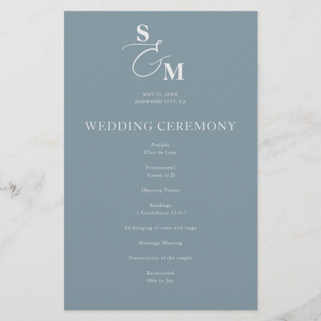 Programa de Boda Clásico con Ampersand y Monograma (Anverso)