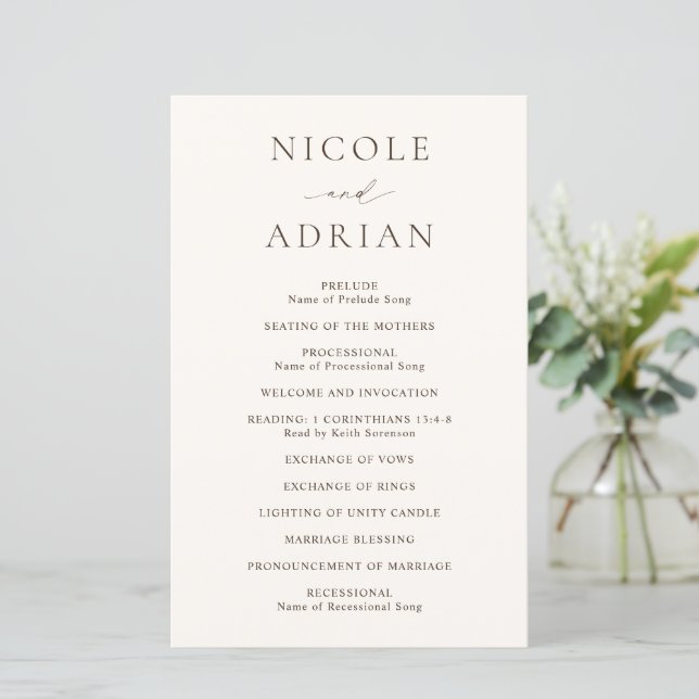 Programa de Boda Clásico de Marfil Elegante (Anverso de pie)