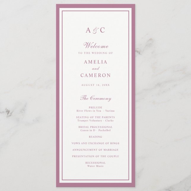 Programa de Boda Clásico Elegante Marco Rosa Malva (Anverso)
