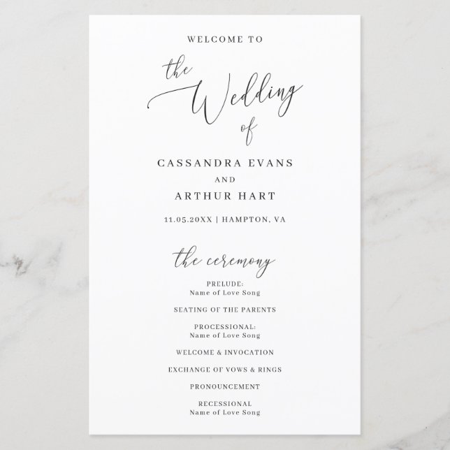 Programa de Boda Clásico Elegante y Formal (Anverso)