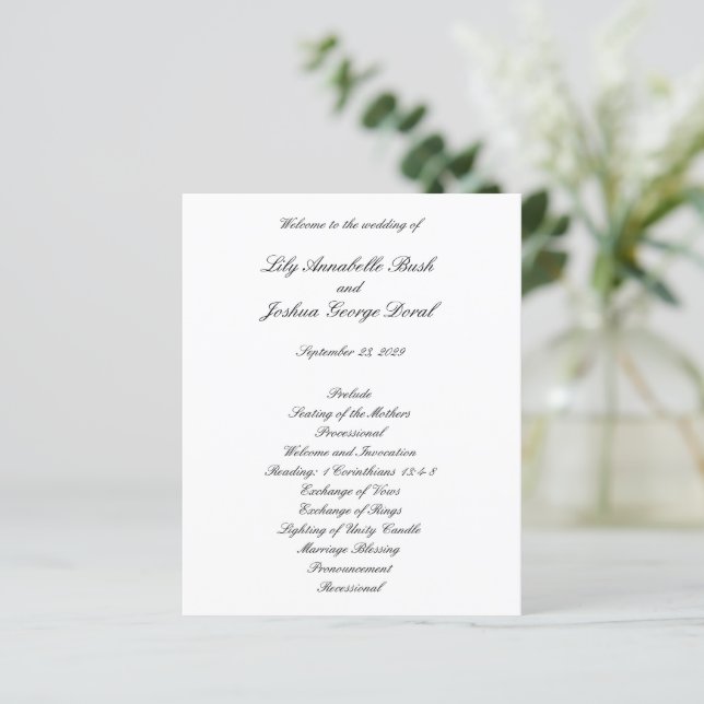 Programa de Boda Clásico en Blanco y Negro Atempor (Anverso de pie)