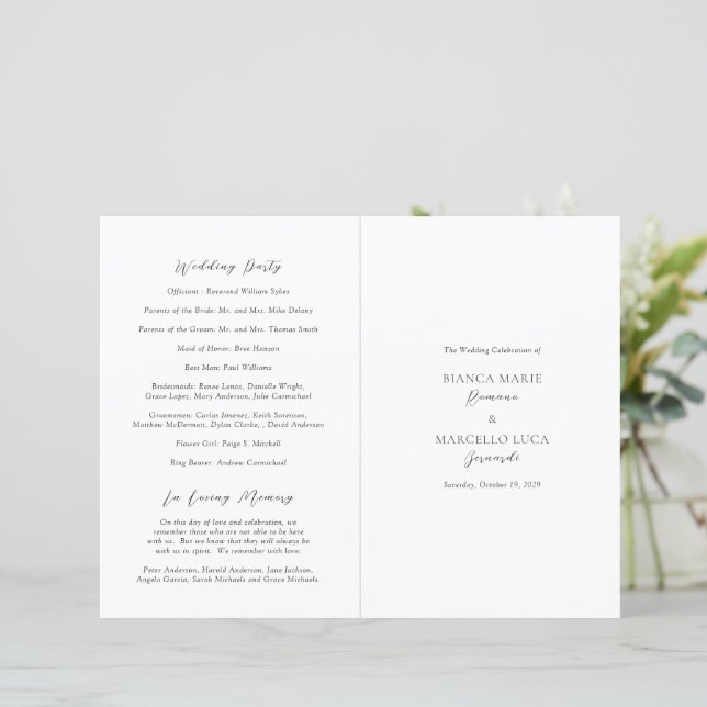 Programa de Boda Clásico en Blanco y Negro Atempor (Anverso de pie)