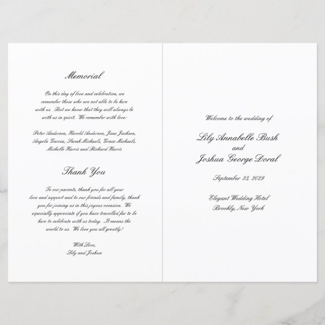 Programa de Boda Clásico en Blanco y Negro Atempor (Anverso)