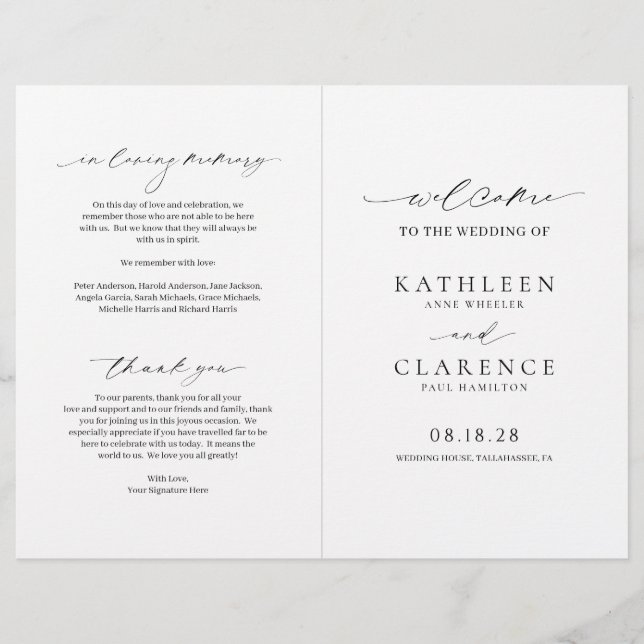 Programa de Boda Clásico en Blanco y Negro Económi (Frente)
