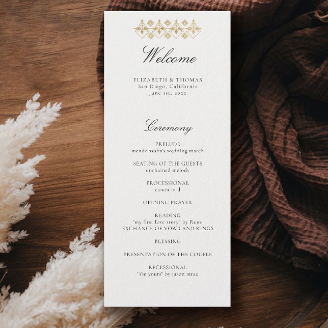Programa de Boda Clásico Moderno Formal con Lys Do (formal traditional wedding program modern classic gold ivory deco ballroom calligraphy)