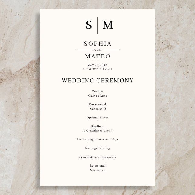 Programa de Boda Clásico Monograma Otoño Blanco Ma (Subido por el creador)