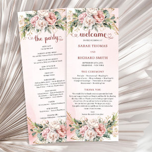 Programa de Boda Clásico Rosa Dorado Floral Verde