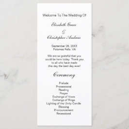 Programa de Boda Clásico Tradicional Blanco y Negr