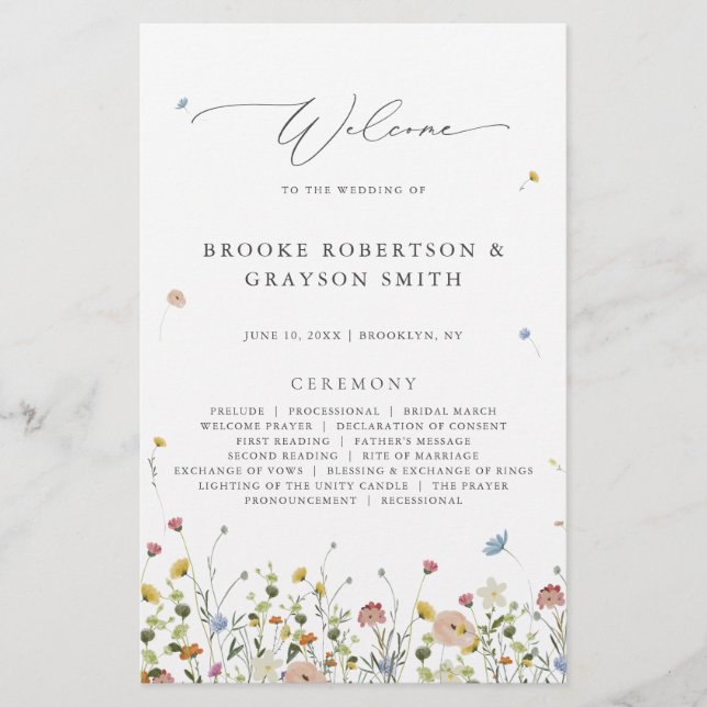 Programa de Boda Colorida Spring Wildflower Meadow (Anverso)