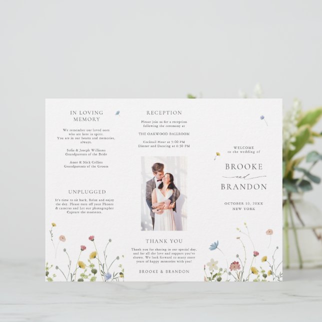 Programa de Boda Colorida Spring Wildflower Meadow (Anverso de pie)