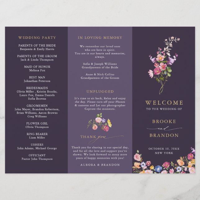 Programa de Boda Colorida Spring Wildflower Meadow (Anverso)
