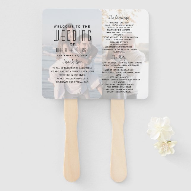 Programa de Boda con Abanico de Mano de Foto Moder (Anverso y reverso)