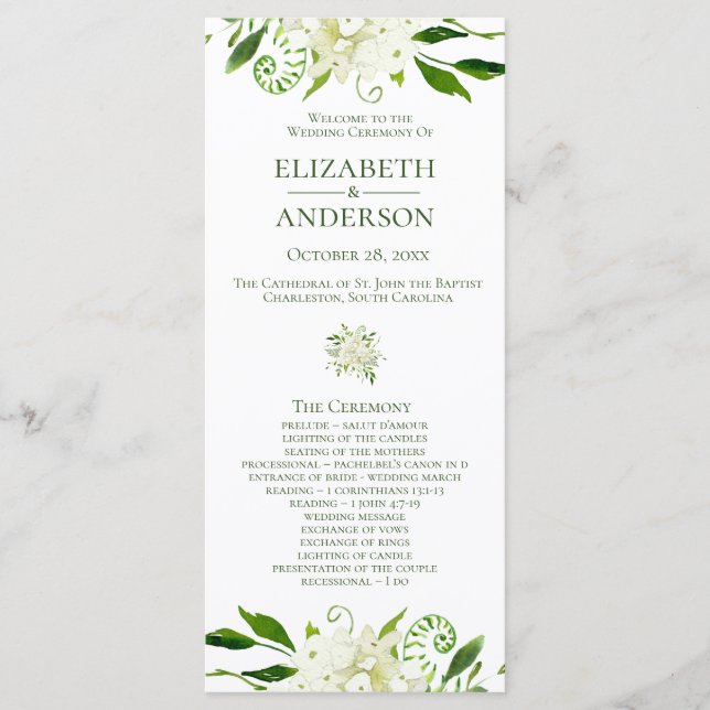 Programa de Boda con Acuarela Floral de Hortensia  (Anverso)