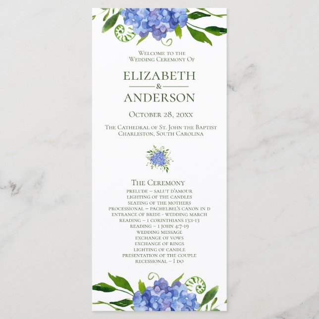 Programa de Boda con Acuarela Floral de Hortensias (Anverso)