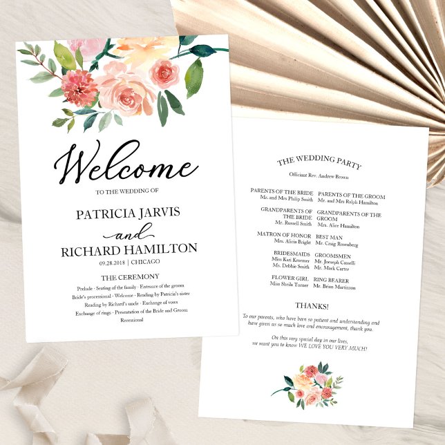 Programa de Boda con Acuarela Floral Elegante (Subido por el creador)