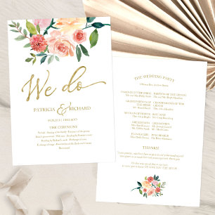 Programa de Boda con Acuarela Floral en Dorado We