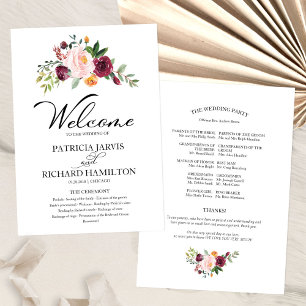 Programa de Boda con Acuarela Floral Rosa Burgundy