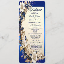 Programa de Boda con Adorno Floral Blanco Azul