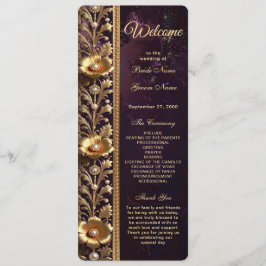 Programa de Boda con Adorno Floral Dorado y Perlas