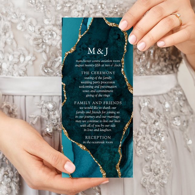 Programa de Boda con Ágata Teal, Mármol y Dorado (Subido por el creador)