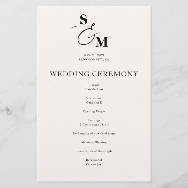 Programa de Boda con Ampersand y Monograma Clásico (Anverso)