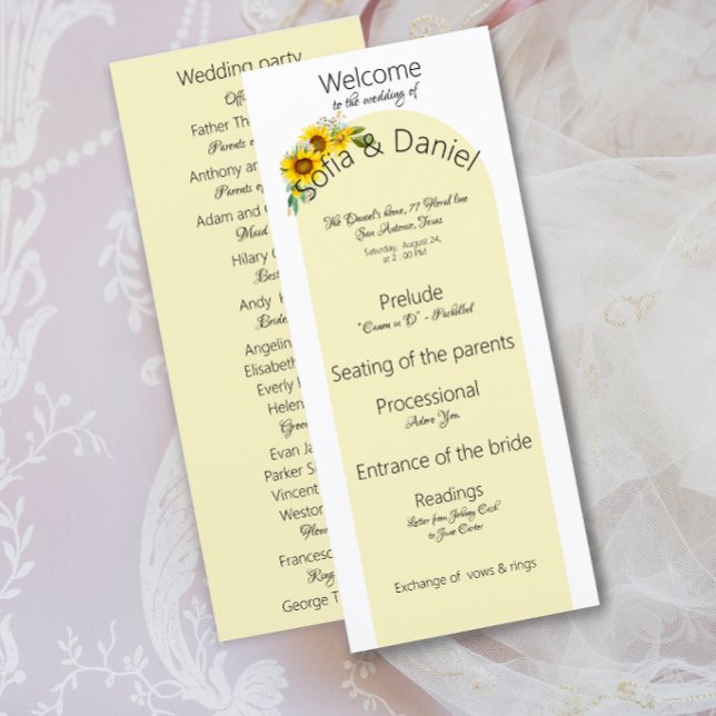 Programa de boda con arco elegante de girasol Tarj (Subido por el creador)